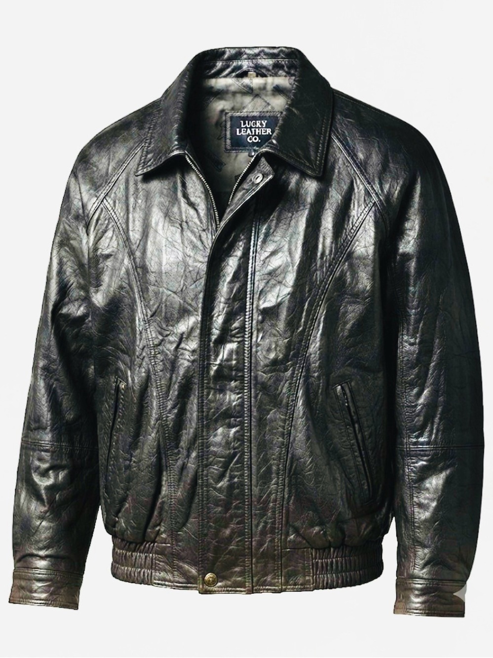 VTG Men’s Large Lucky Leather Co Black Leather Bomber Jacket Motorcycle Moto